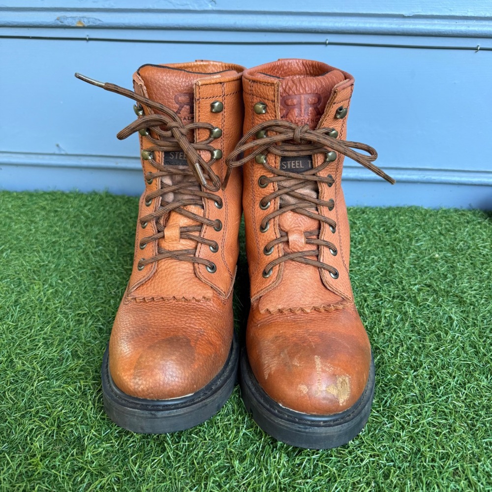Real Ranch Botta Mens 8.5 Tan Leather Steel Toe Lace Up Work Kiltie Workwear